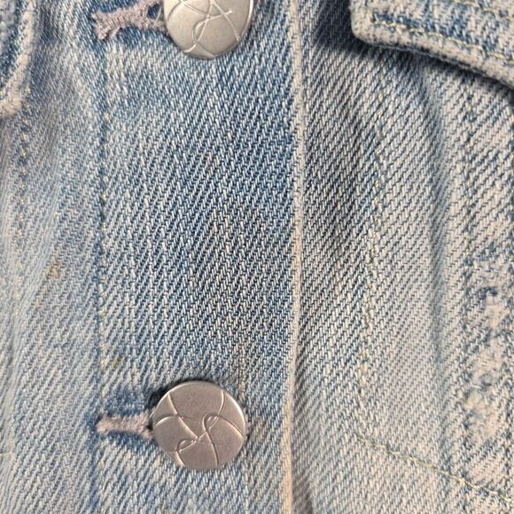Jessica Simpson Cropped Denim Jacket Size Small Blue Distressed Pixie Fit - Picture 7 of 10